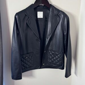 Sandro Lamb Leather Jacket Women Size 2 Black